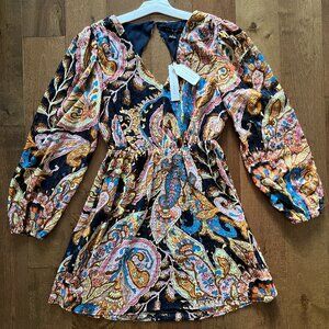 Sanctuary Women's Paisley Floral Boho Long Balloon Sleeve Mini Dress, XS - NWT